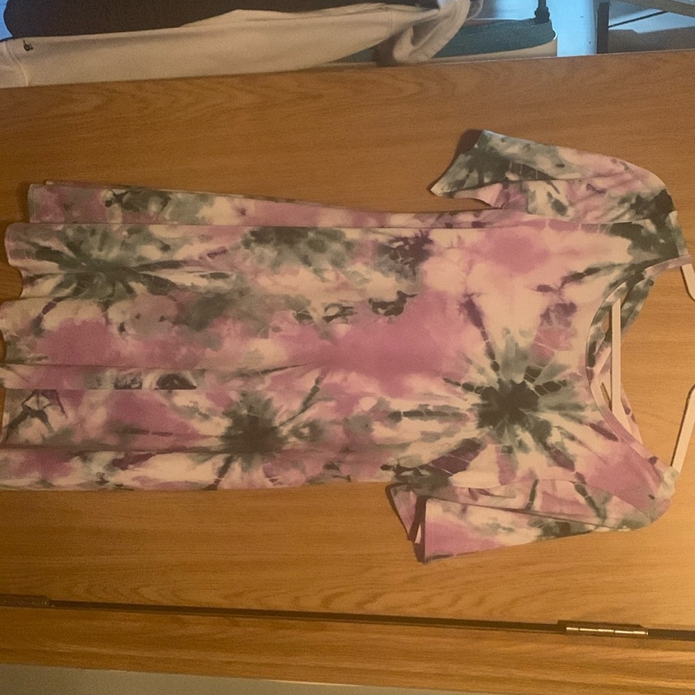 Green and purple tye dyed dress with cross cross back